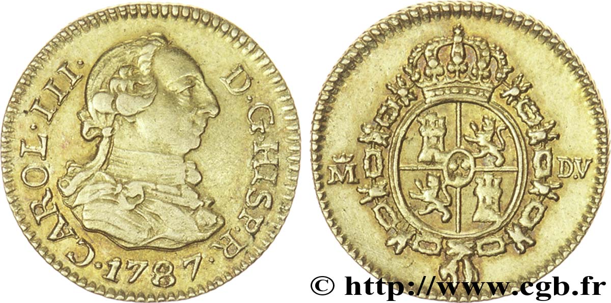 SPAIN 1/2 Escudo Charles III / armes D.V. 1787 Madrid XF 
