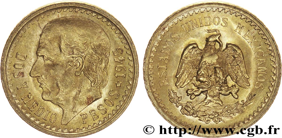 MEXICO 2 1/2 Pesos or Aigle du Mexique / Miguel Hidalgo 1945 Mexico MS 