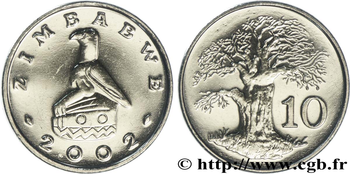 SIMBABWE 10 Cents emblème à l’aigle / baobab 2002  fST 