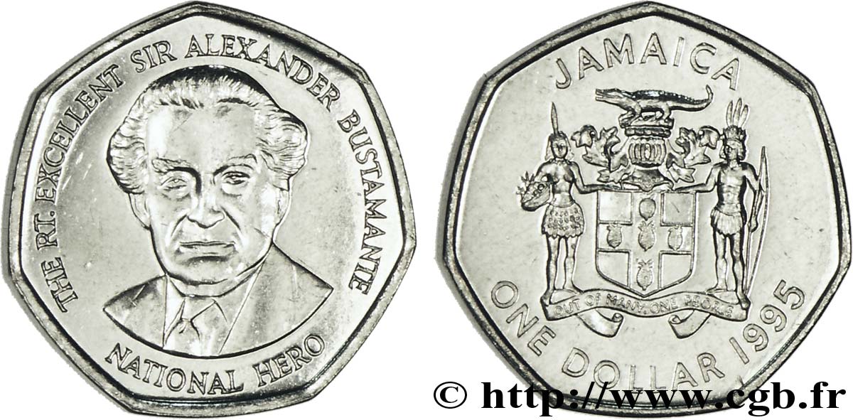JAMAIKA 1 Dollar armes / Sir Alexander Bustamante, héros national 1995  fST 