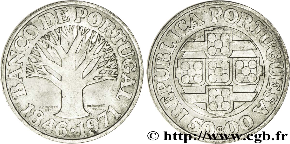PORTOGALLO 50 Escudos 125e anniversaire de la banque centrale du portugal 1971  q.SPL 