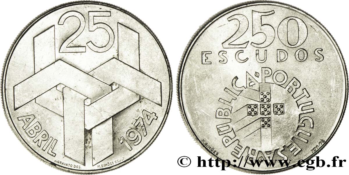PORTUGAL 250 Escudos 2e anniversaire révolution des oeillets 1976  VZ 