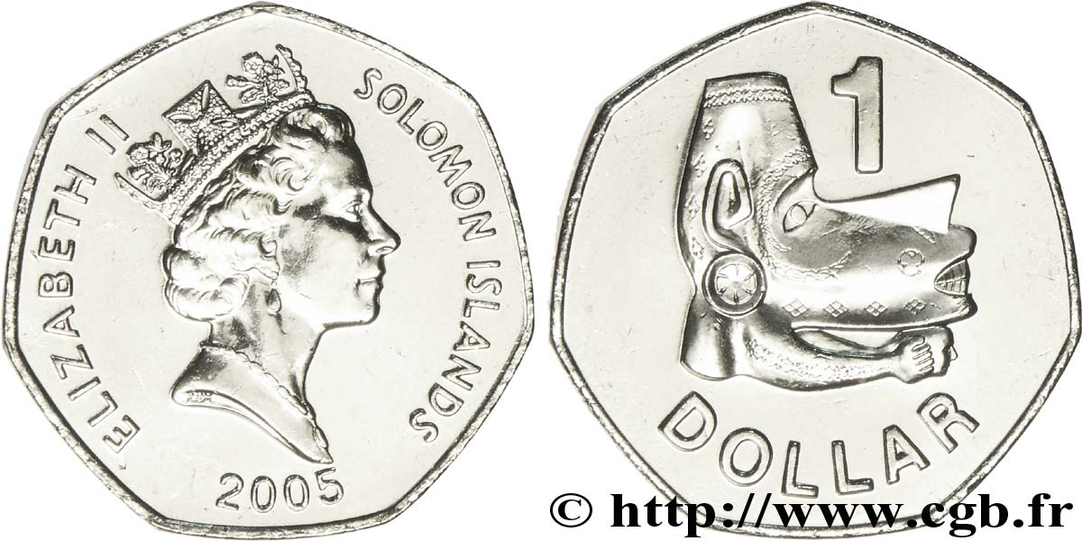 ÎLES SALOMON 1 Dollar Elisabeth II / tête de Nusu-Nusu, esprit des mers 2005  SPL 