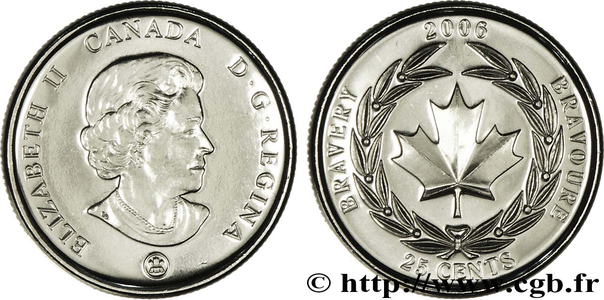 CANADA 25 Cents Médaille de la Bravoure :  Elisabeth II / médaille de la Bravoure 2006  MS 