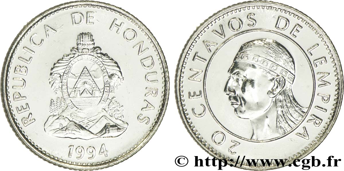 HONDURAS 20 Centavos emblème national / indien Lempira 1994  fST 