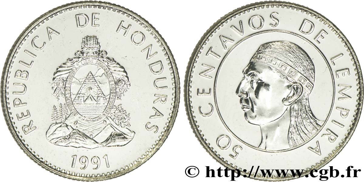 HONDURAS 50 Centavos emblème national / indien Lempira 1991  MS 