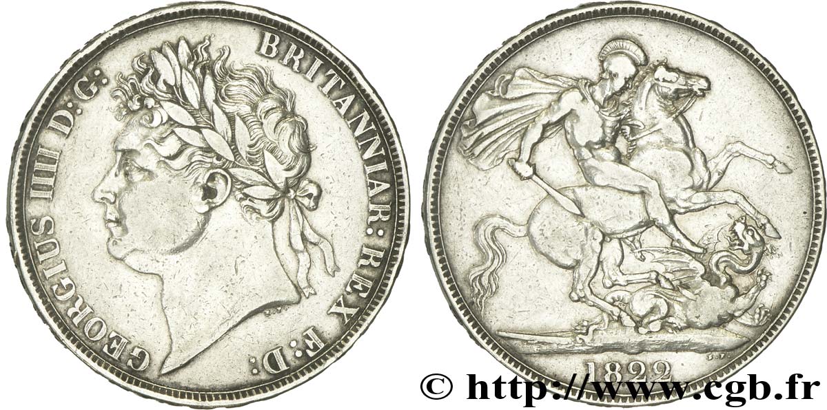 UNITED KINGDOM 1 Crown Georges IIII / St Georges terrassant le dragon variété “TERTIO” 1822  VF 