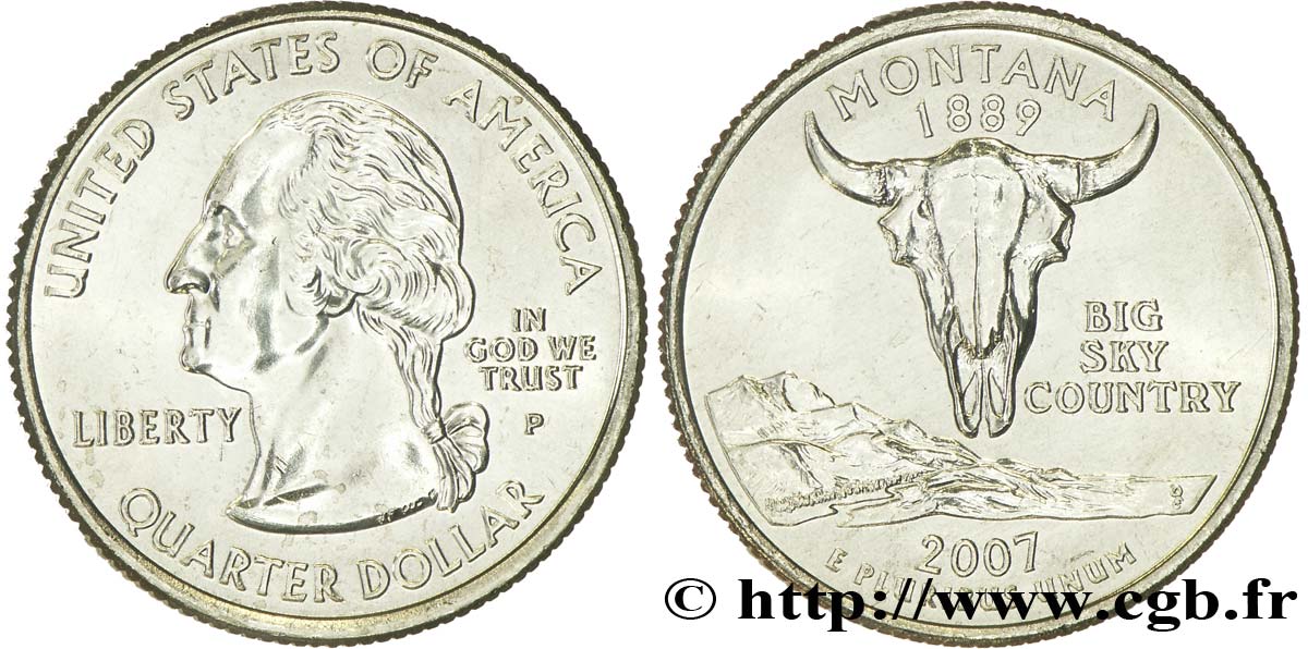 UNITED STATES OF AMERICA 1/4 Dollar Montana : crâne de bison, montagne 2007 Philadelphie - P MS 
