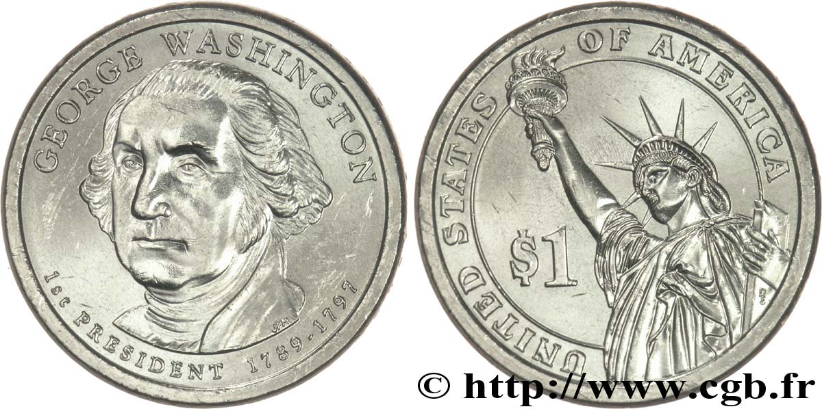 ÉTATS-UNIS D AMÉRIQUE 1 Dollar Présidentiel Georges Washington tranche A 2007 Philadelphie SPL 