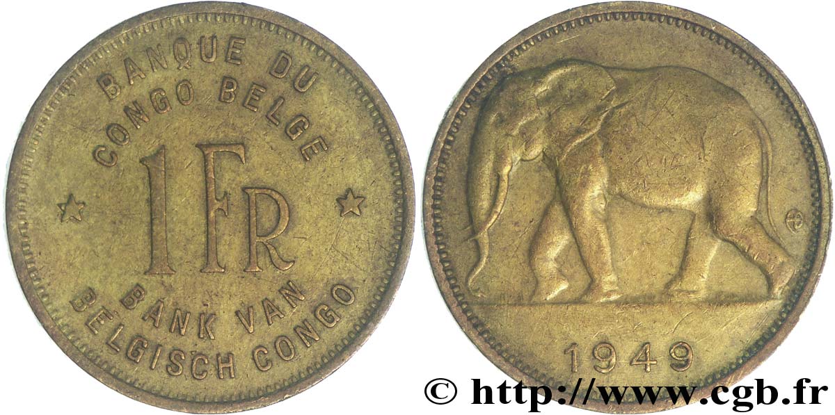 BELGA CONGO 1 Franc éléphant 1949  MBC 