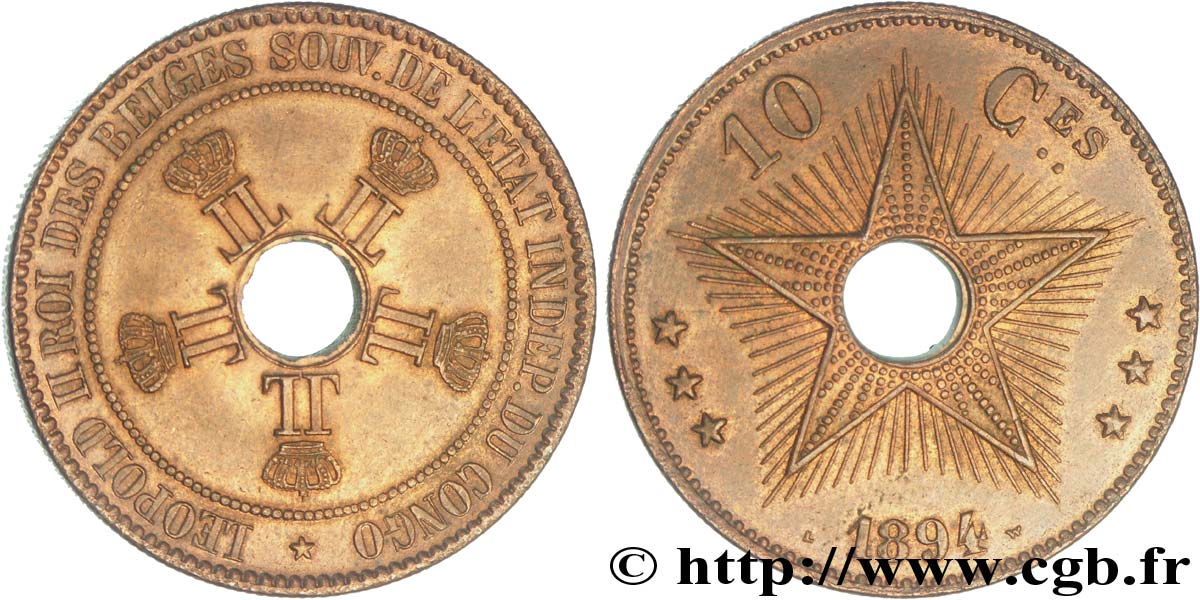 CONGO FREE STATE 10 Centimes 1894  AU 