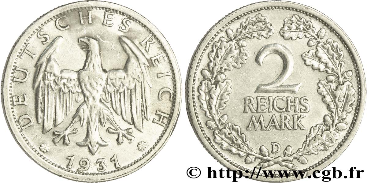DEUTSCHLAND 2 Reichsmark aigle 1931 Munich - D fVZ 