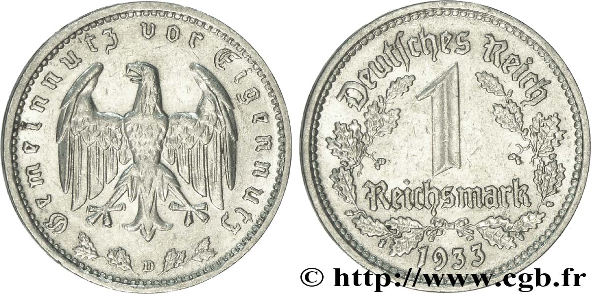 DEUTSCHLAND 1 Reichsmark aigle 1933 Munich - D fVZ 