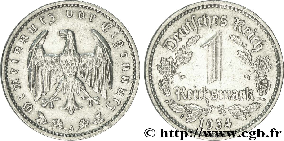 DEUTSCHLAND 1 Reichsmark aigle 1934 Berlin fVZ 
