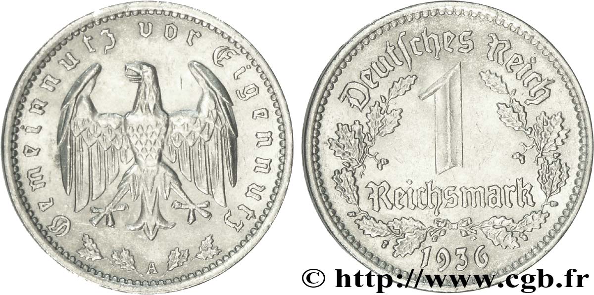 GERMANIA 1 Reichsmark aigle 1936 Berlin SPL 