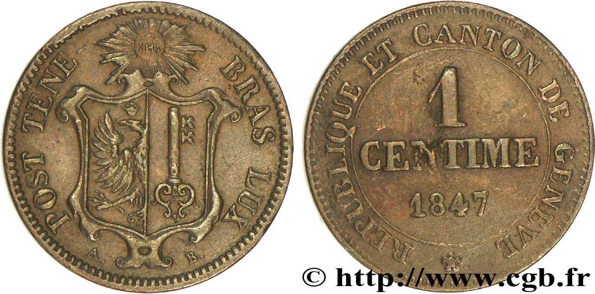 SUISA - REPUBLICA DE GINEBRA 1 Centime - Canton de Genève 1847  MBC 