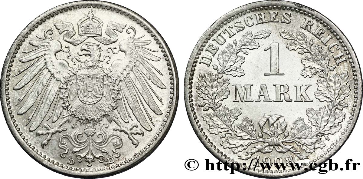 DEUTSCHLAND 1 Mark Empire aigle impérial 2e type 1908 Munich - D fST 