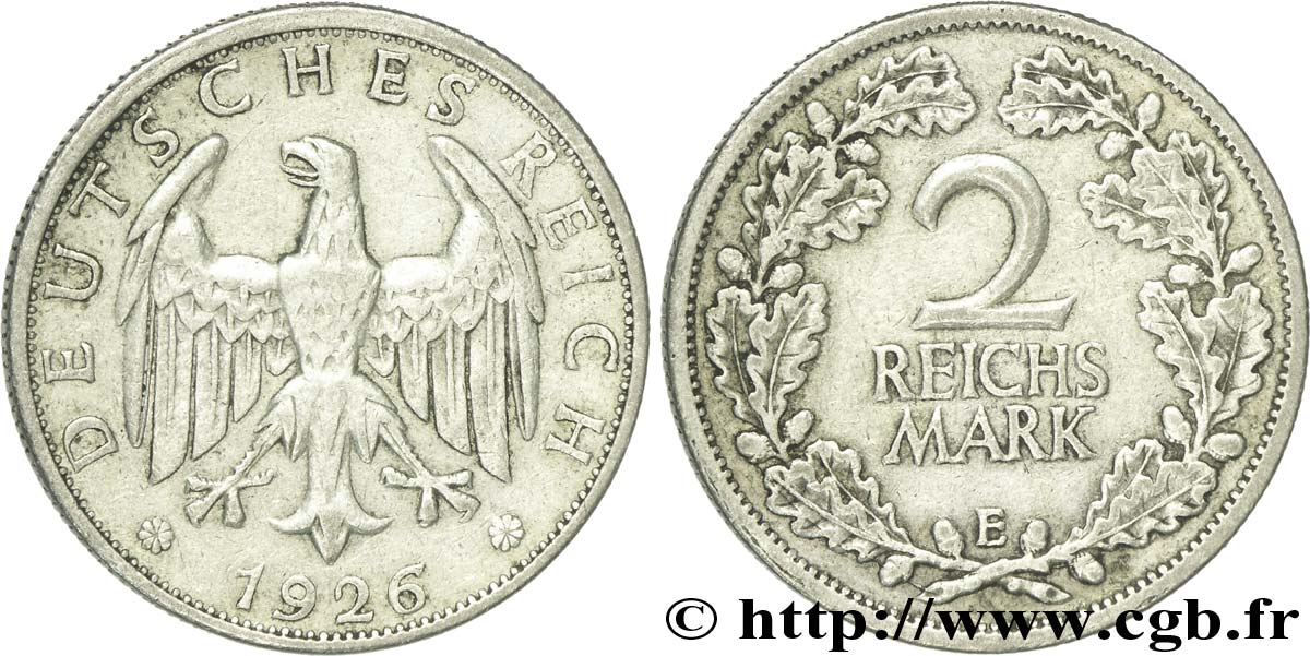 GERMANY 2 Reichsmark aigle 1926 Muldenhütten - E XF 