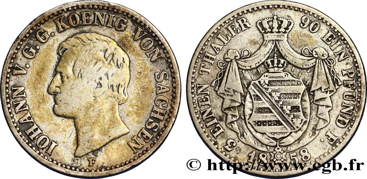 ALEMANIA - SAJONIA 1/3 Thaler Royaume de Saxe, Johann roi de Saxe 1858  BC 