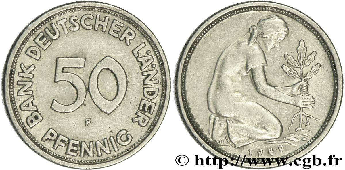 ALLEMAGNE 50 Pfennig “Bank deutscher Länder” 1949 Stuttgart - F TTB 