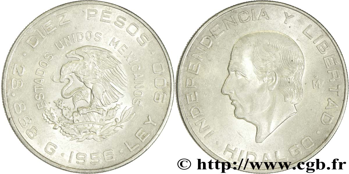 MEXIKO 10 Pesos Miguel Hidalgo y Costilla 1956 Mexico VZ 
