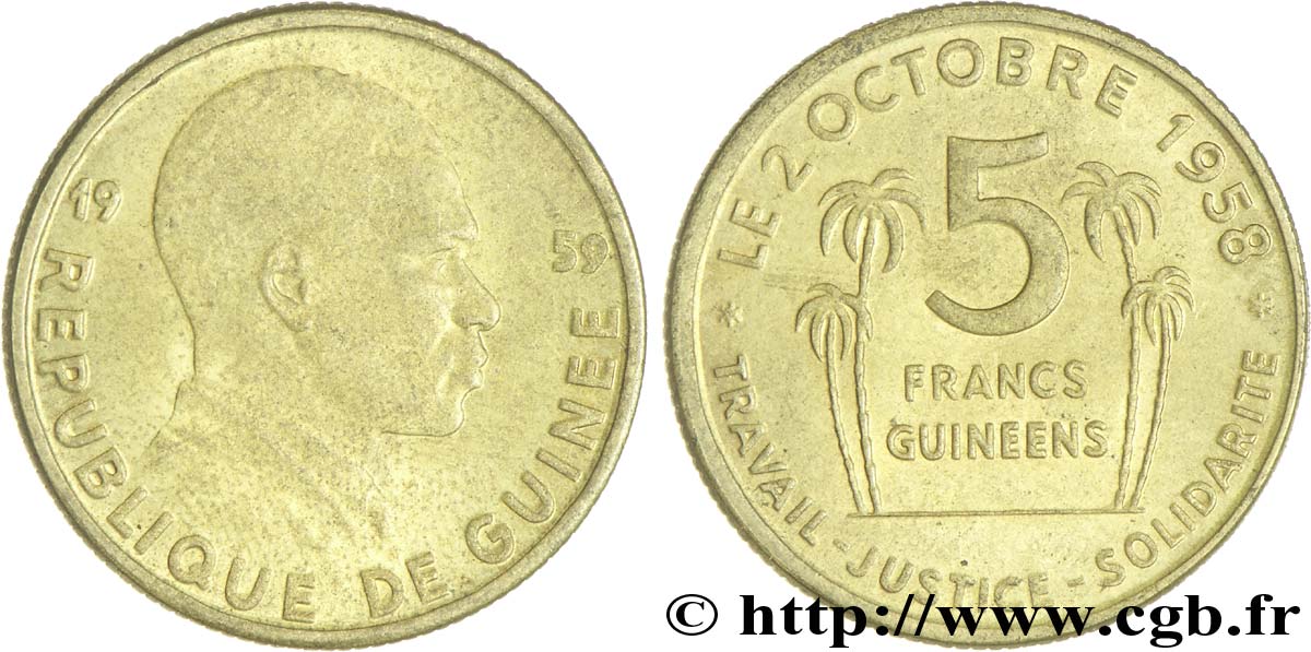 GUINEA 5 Francs président Ahmed Sekou Touré 1959  EBC 