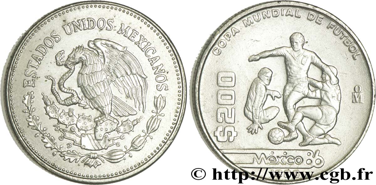 MÉXICO 200 Pesos coupe du Monde de football / aigle 1986  EBC 