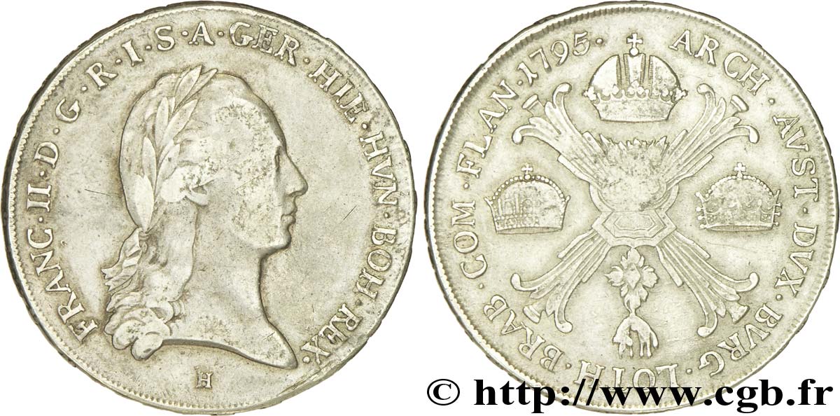 BÉLGICA - PAíSES BAJOS AUSTRíACOS 1 Kronenthaler Pays-Bas Autrichiens François II / 3 couronnes et Toison d’or 1795 Günzburg - H BC+ 