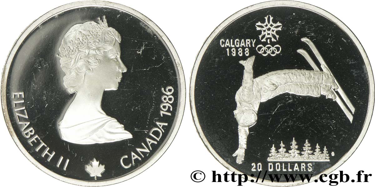 KANADA 20 Dollars BE JO d’hiver Calgary 1988 Elisabeth II / Ski Free-style 1986  fST 
