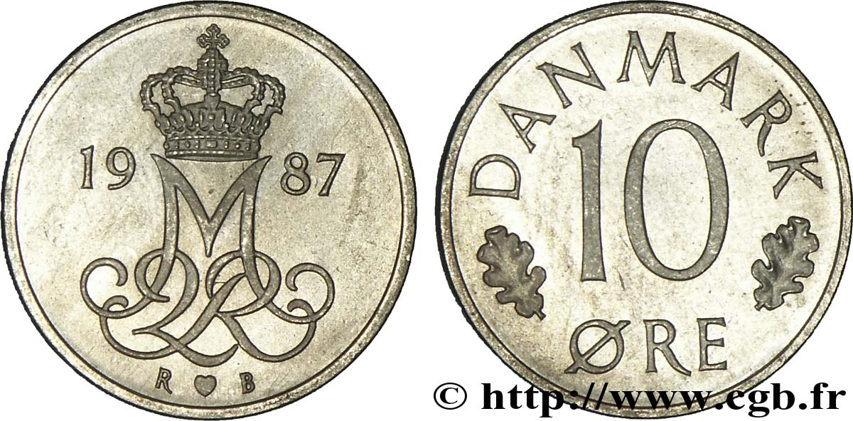 DENMARK 10 Ore monograme de la reine Margrethe II 1987 Copenhague MS 