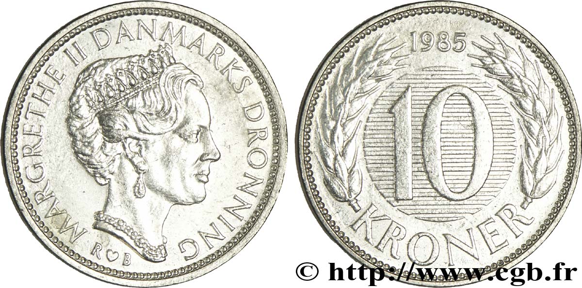 DENMARK 10 Kroner reine Margrethe II 1985 Copenhague MS 