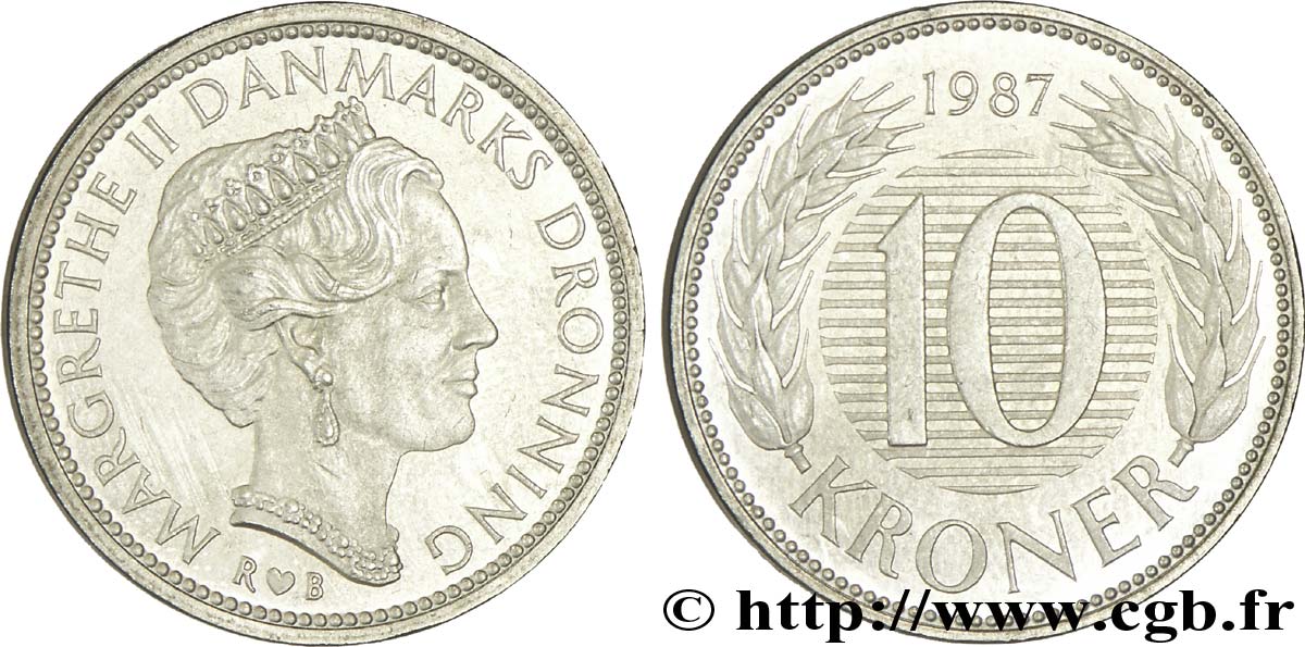 DENMARK 10 Kroner reine Margrethe II 1987 Copenhague MS 