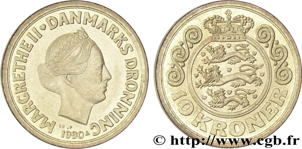 DENMARK 10 Kroner reine Margrethe II 1990 Copenhague MS 