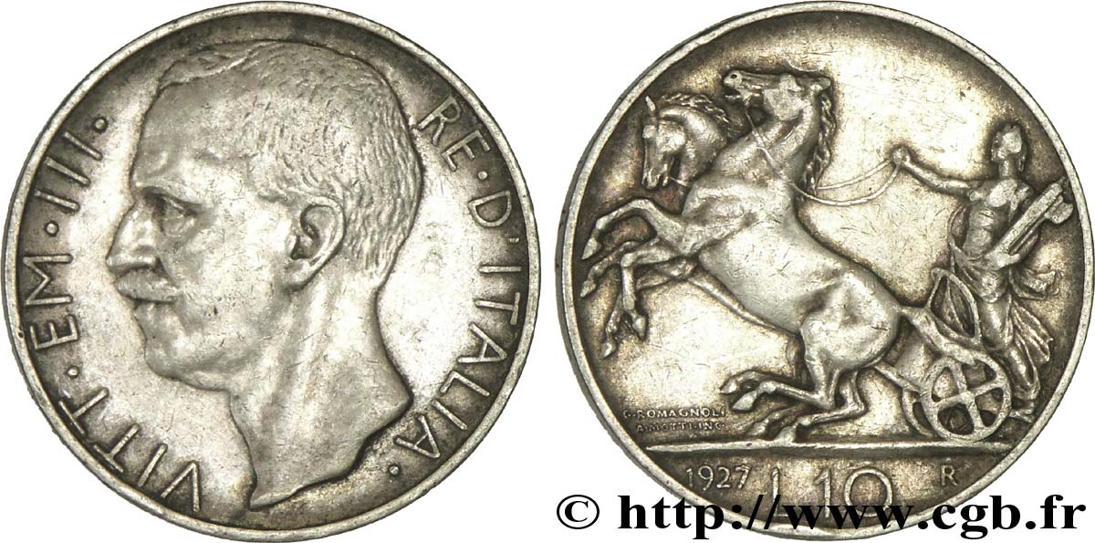 ITALY 10 Lire Victor Emmanuel III 1927 Rome - R AU 