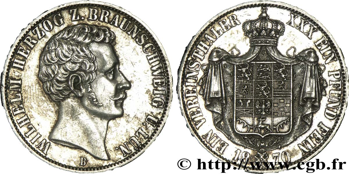 GERMANY 1 Vereinsthaler Duché de Brunswick : duc Guillaume VII / blason 1870 B  AU 