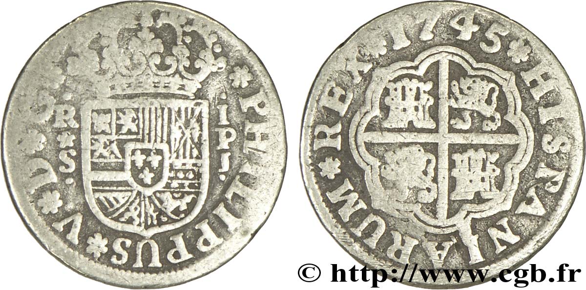 SPAIN 1 Real au nom de Philippe V 1745 Séville VF 