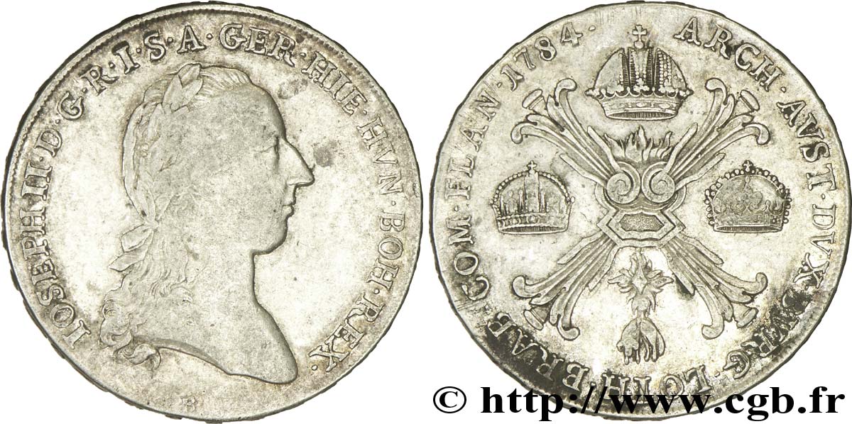BELGIUM - AUSTRIAN NETHERLANDS 1 Kronenthaler Pays-Bas Autrichiens Joseph II / armes 1784 Bruxelles VF 