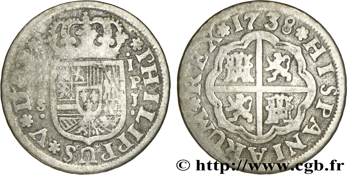 SPAIN 1 Real au nom de Philippe V 1738 Séville VF 