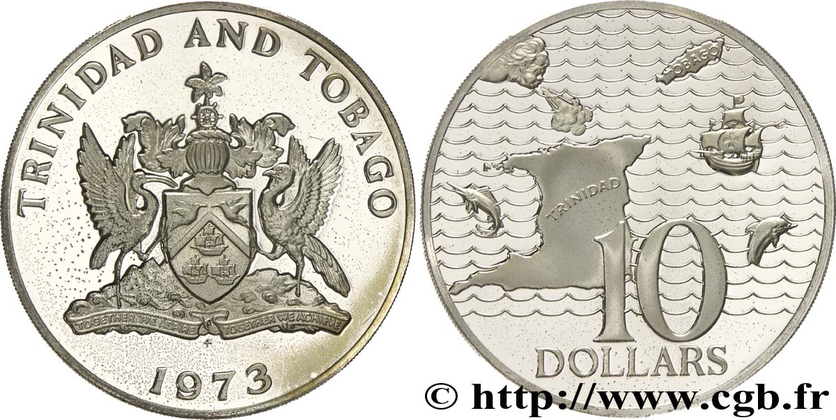 TRINIDAD E TOBAGO 10 Dollar BE emblème / carte ancienne des îles 1973  MS 