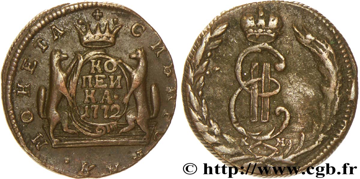 RUSIA - SIBERIA 1 Kopeck Sibérie monograme Catherine II 1772 Kolyvan BC+ 