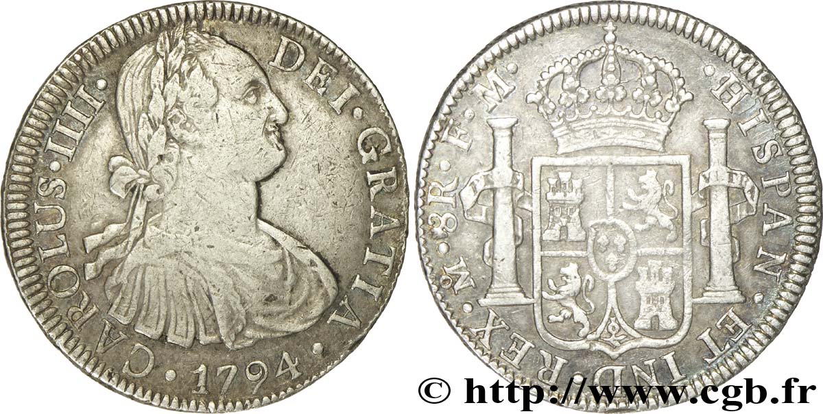 MEXIKO 8 Reales Charles IIII FM 1794 Mexico SS 