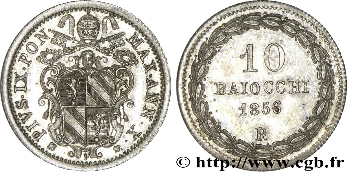 VATICAN AND PAPAL STATES 10 Baiocchi Pie IX an X 1856 Rome AU 