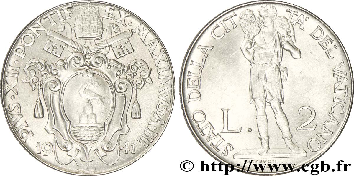 VATICAN AND PAPAL STATES 2 Lire Pie XII an III 1941  AU 