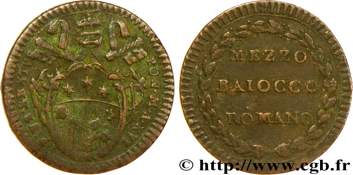 VATICAN AND PAPAL STATES 1 Mezzo Baiocco frappé au nom de Pie VI an XVI 1790 Rome VF 