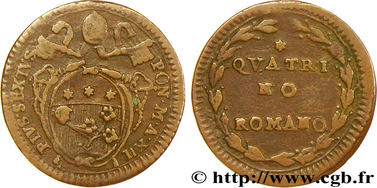 VATICAN AND PAPAL STATES 1 Quattrino frappe au nom de Pie VII an II 1786 Rome VF 