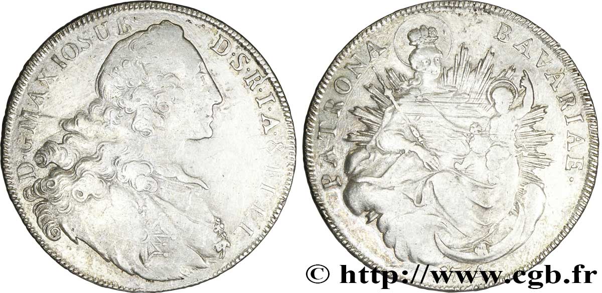 GERMANY - BAVARIA 1 Thaler Royaume de Bavière  : Maximilien III / Madone à l’enfant 1764 Munich VF 