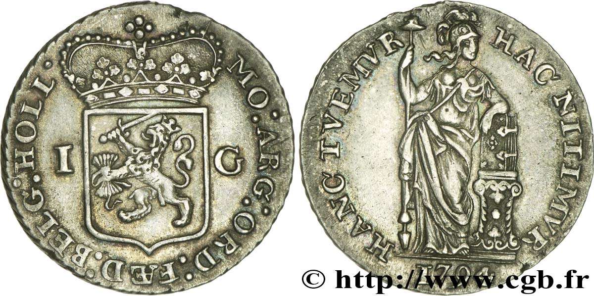 PAESI BASSI - PROVINCE UNITE 1 Gulden Hollande armes couronnées des provinces Unies / femme au coude posé sur une bible 1794  BB 