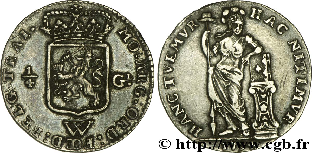 ANTILLE OLANDESI 1/4 Gulden armes couronnées des provinces Unies /  femme au coude posé sur une bible 1794 Utrecht q.SPL 