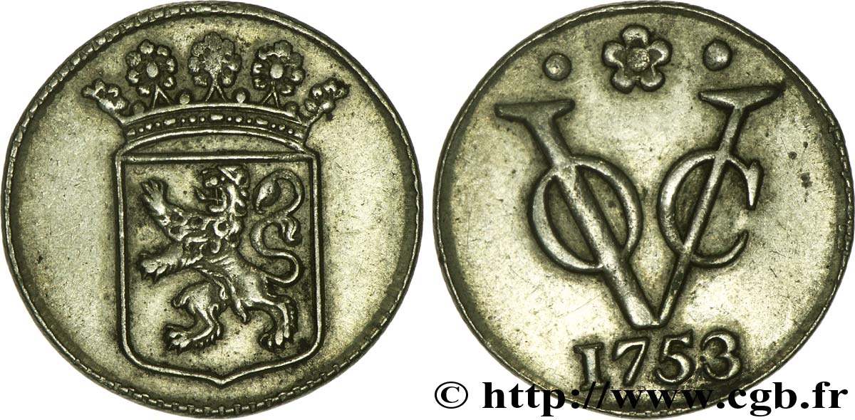 INDIE OLANDESI 1 Duit  armes d’Utrecht / monogramme de la Verenigde Oost-Indische Compagnie (VOC) 1753  q.SPL 
