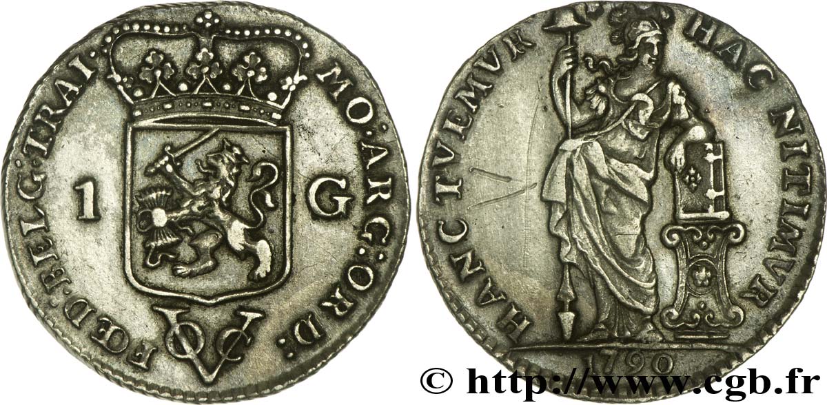 NIEDERLÄNDISCH-INDIEN 1 Duit  armes d’Utrecht monogramme de la Verenigde Oost-Indische Compagnie (VOC) / femme avec le coude posé sur une bible 1753  VZ 